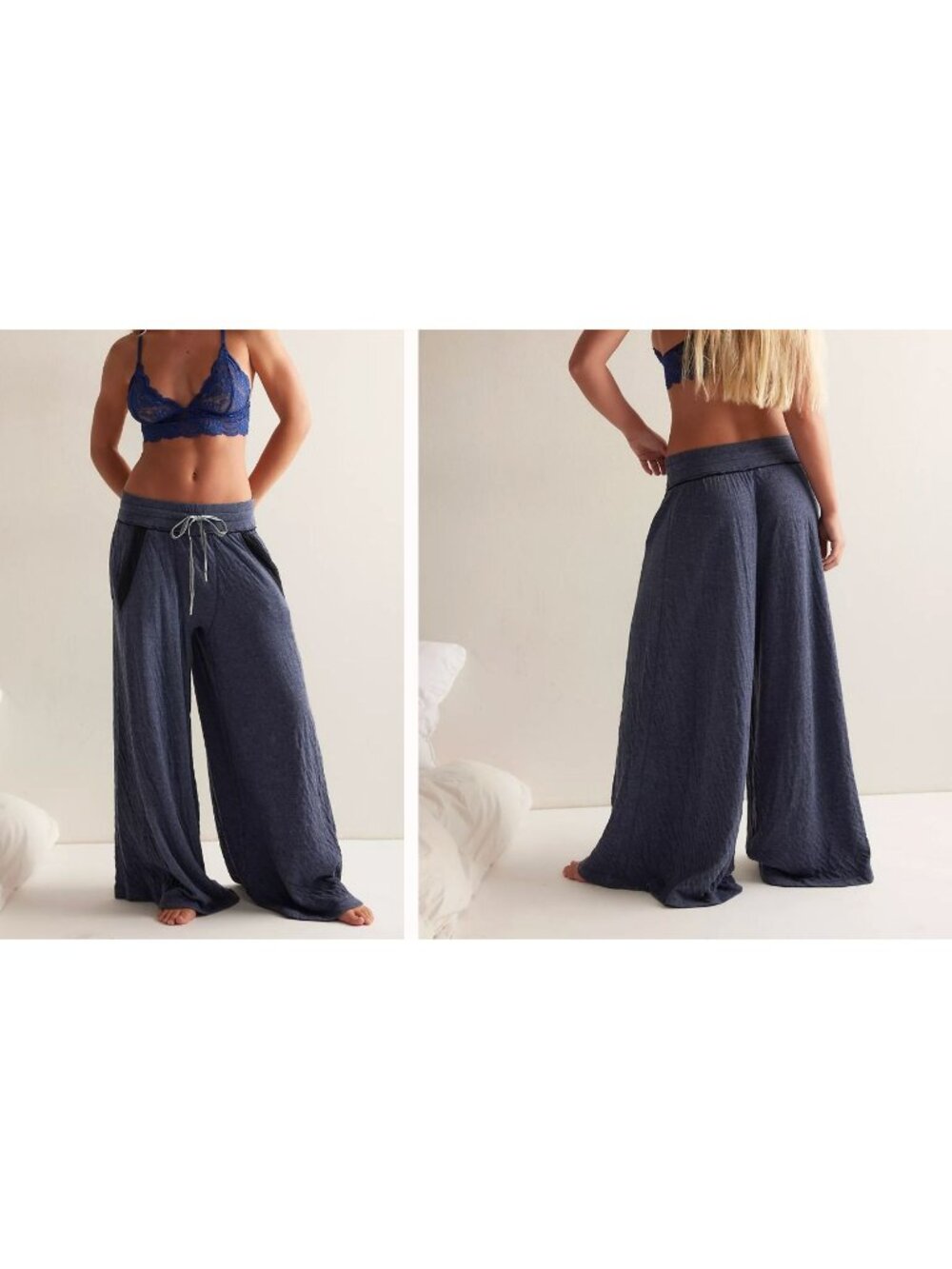 New Free People Women's Size L Wait a Minute Drawstring Cotton Wide Leg Pants